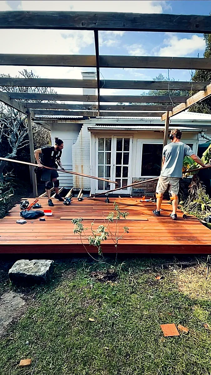 Hardwood timber deck sanding and oiling in progress, Central Coast NSW -- Select Timber Flooring